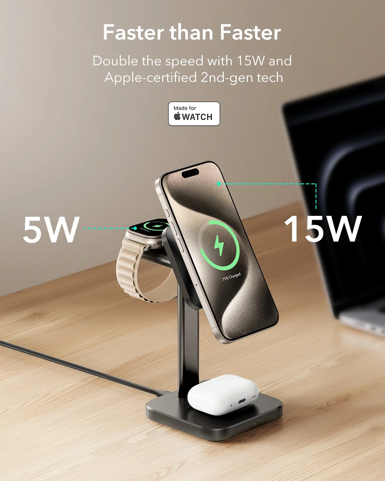 3-in-1 Magnetic Charging Station (15W) - Titanium - US PLUG - Image 6