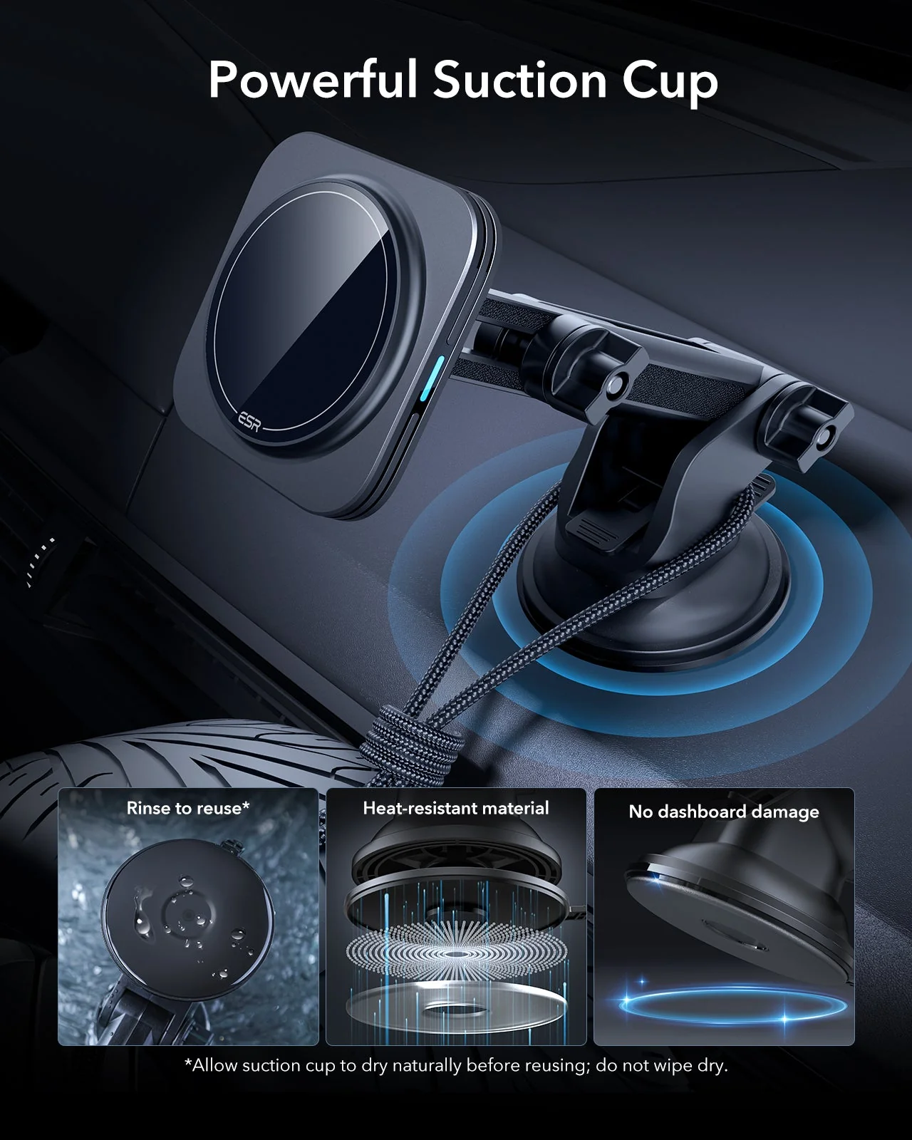 15W Dashboard Wireless Car Charger (HaloLock) - Black - Image 8
