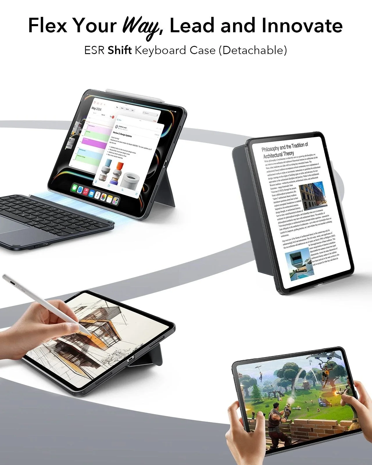 iPad 11" (A16) 2025 Bundle Shift Keyboard Case with Geo Digital Pencil  -US Layout-Dark Gray - Image 4