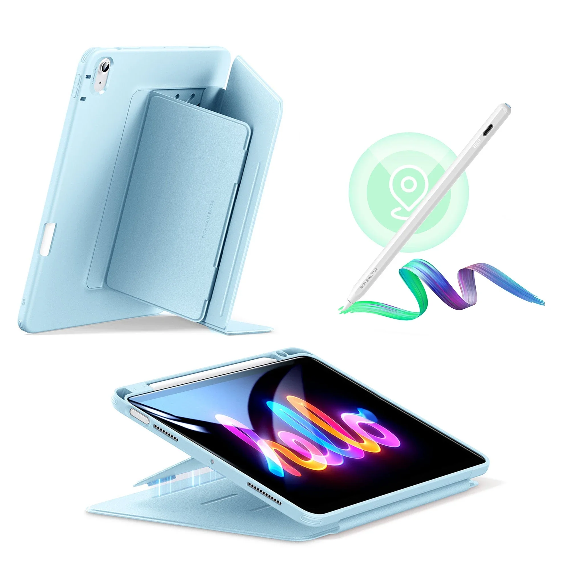iPad Air 11" (M3) 2025 Bundle Flip Magnetic Case with Geo Digital Pencil - Sky Blue