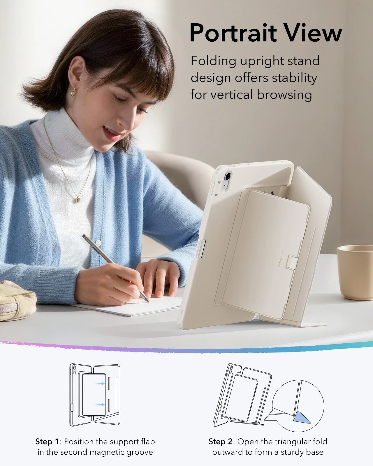 iPad Air 13" (M4) 2026 Flip Magnetic Case with Pencil Holder - Starlight - Image 6
